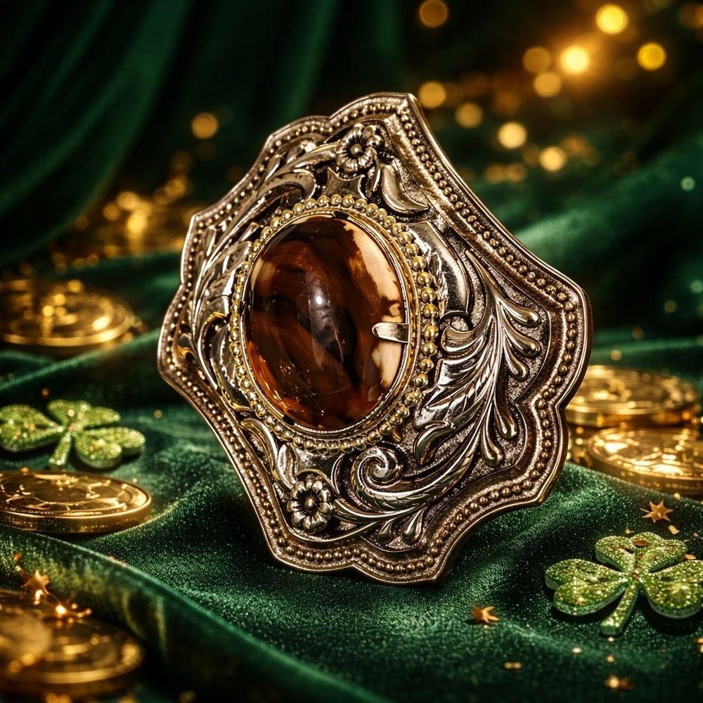 Vintage Western Belt Buckle with Tiger’s Eye Style Stone 🔥🔥🔥